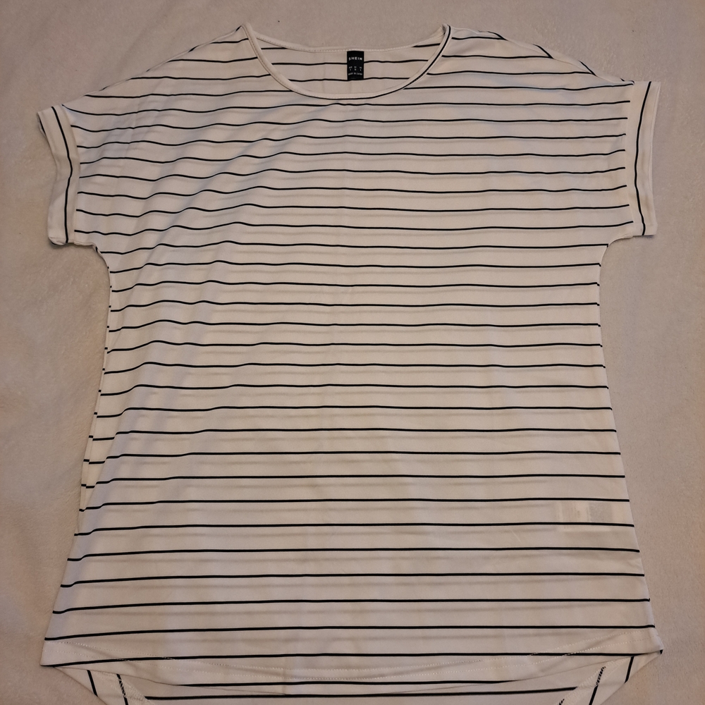 SHEIN White Tee with Black Horizontal Stripes